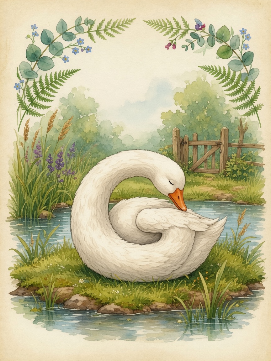 Watercolor of the goose forming the letter G