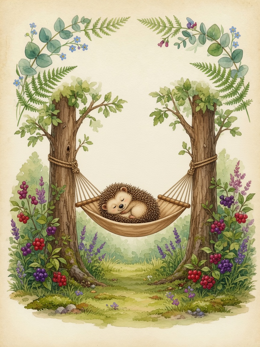 Watercolor of the hammock forming the letter H