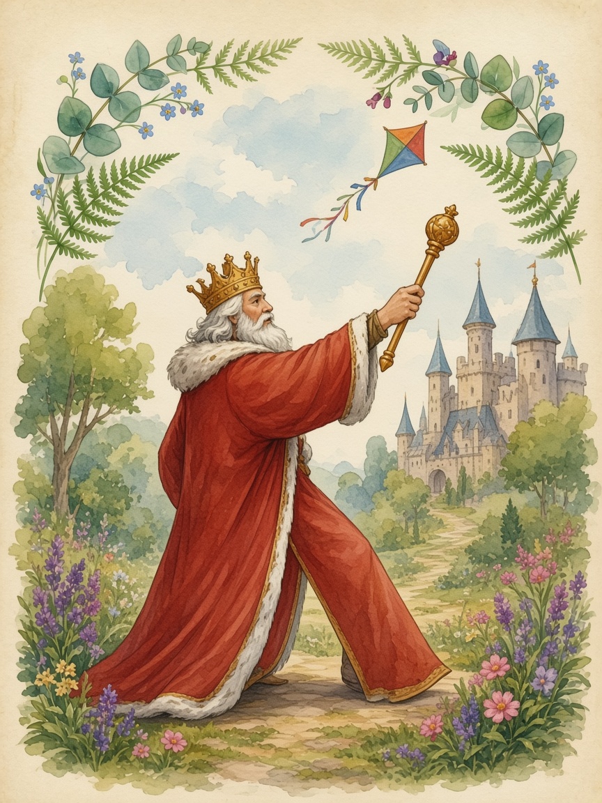 Watercolor of the king forming the letter K