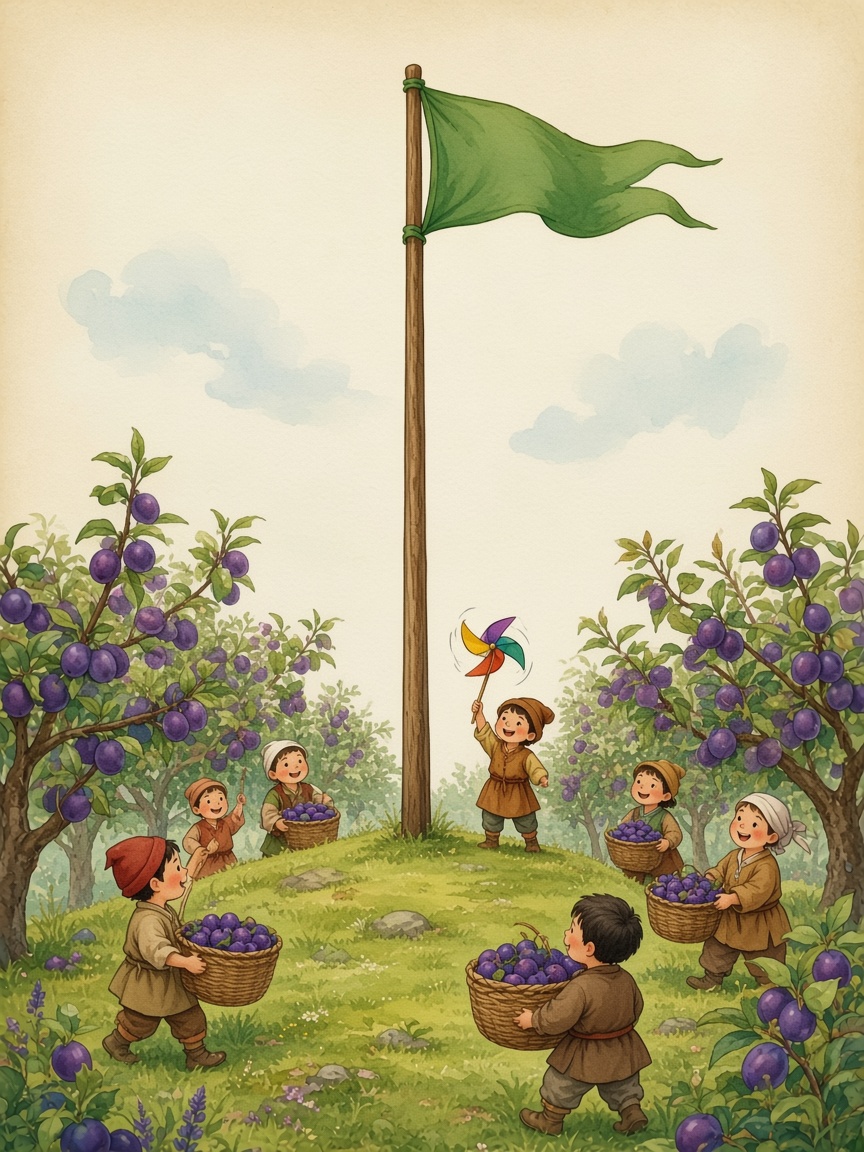 Watercolor of the pennant forming the letter P