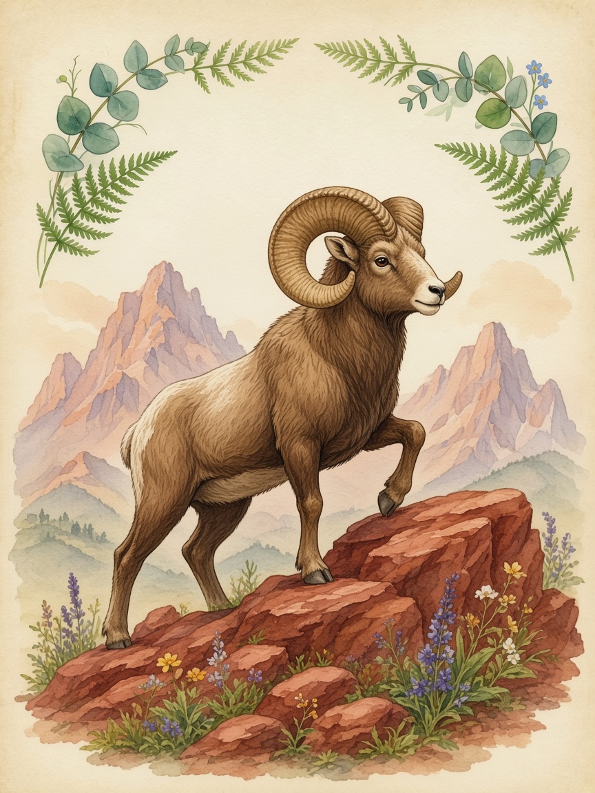 Watercolor of the ram forming the letter R