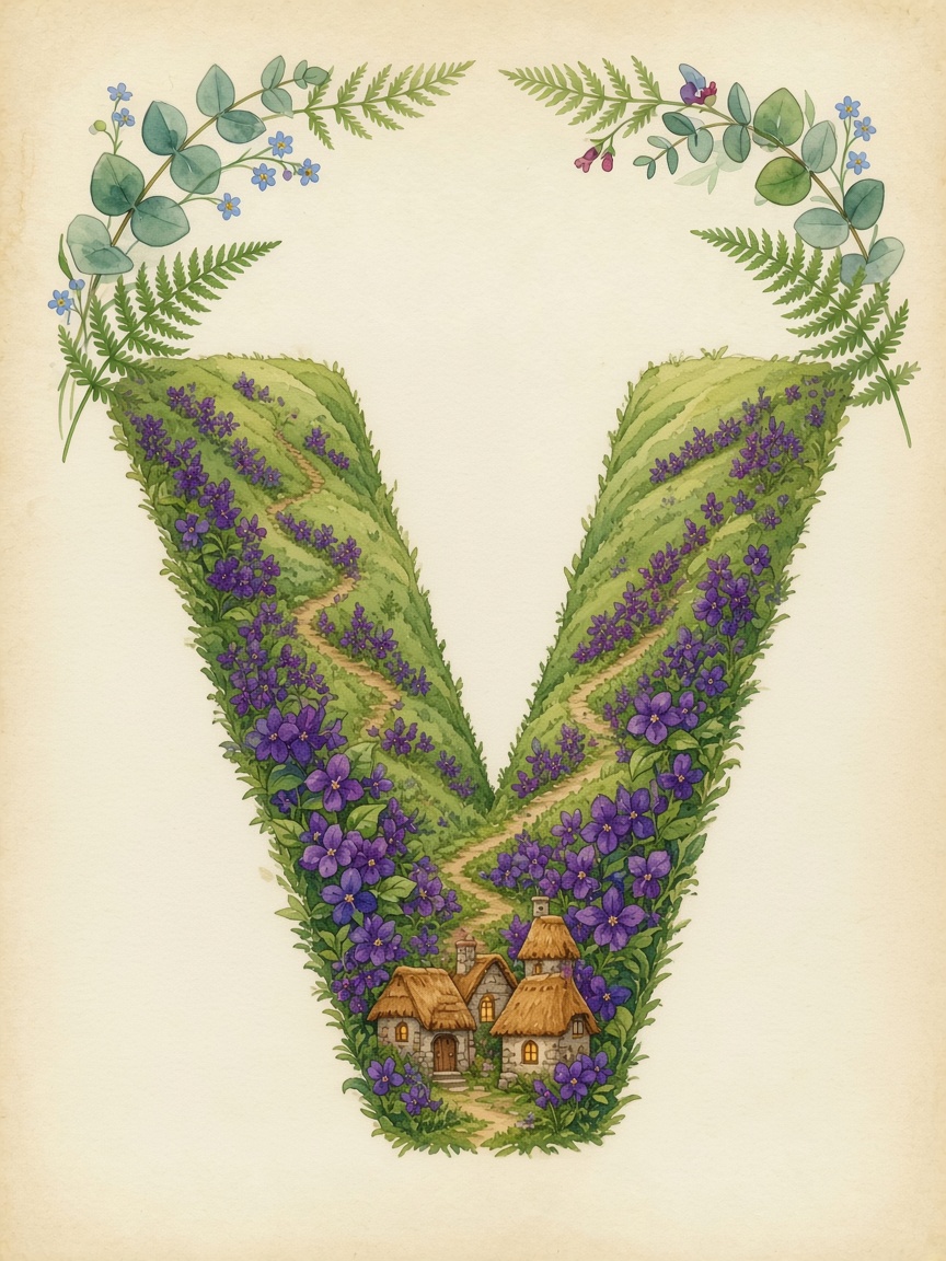 Watercolor of the valley forming the letter V