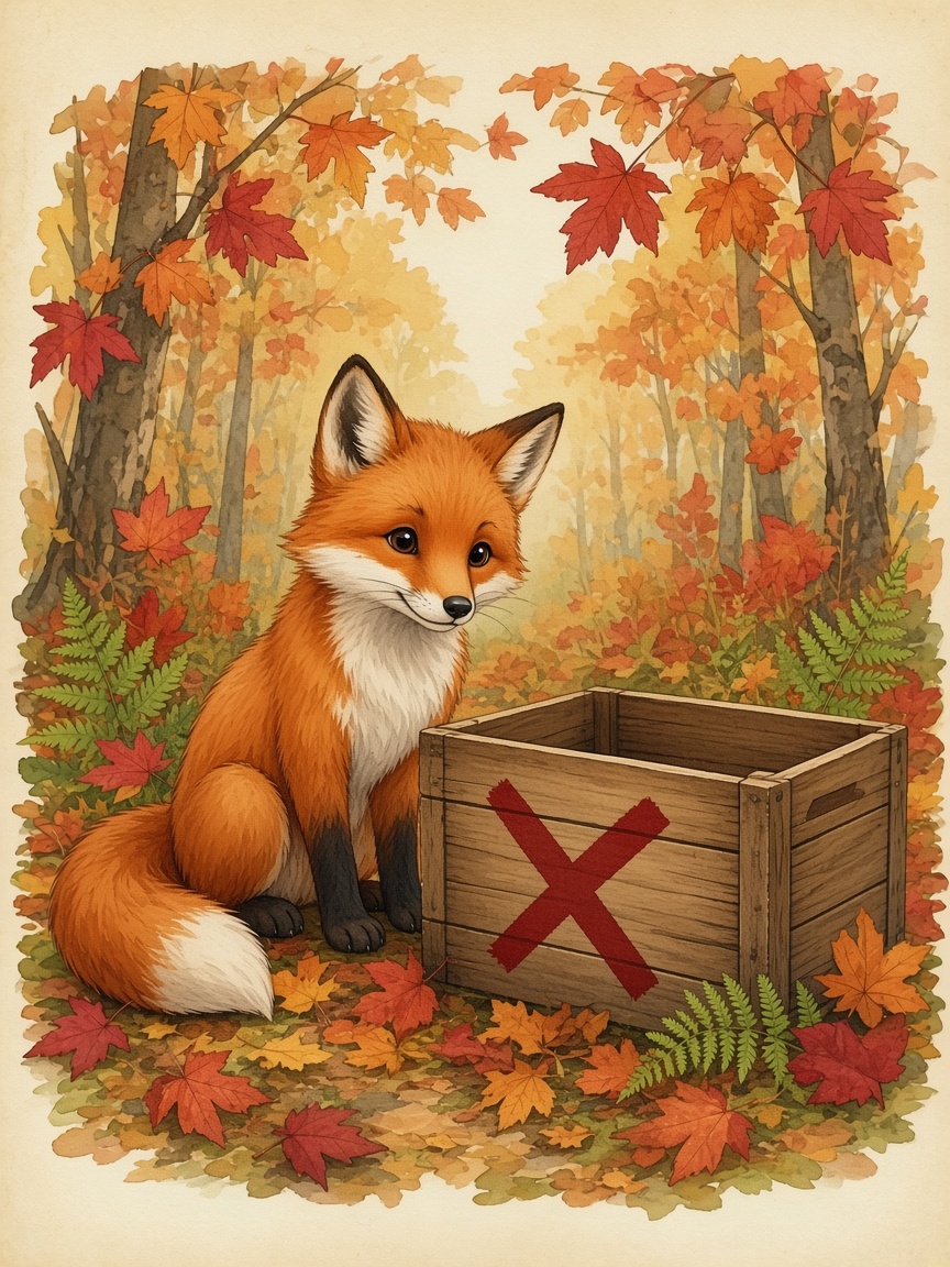 Watercolor of the fox and the box forming the letter X