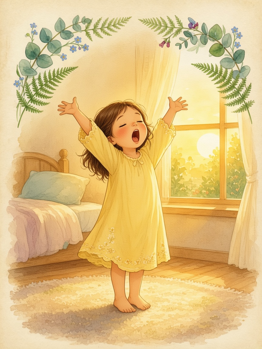 Watercolor of the yawning child forming the letter Y