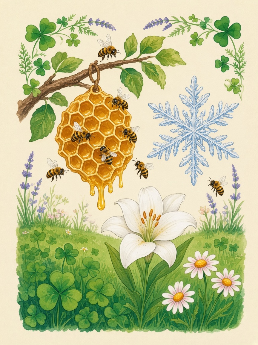 Watercolor of the honeycomb for the number six